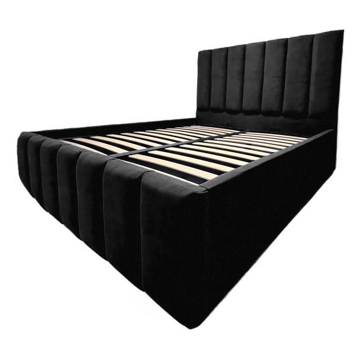 Pat Cavalii, negru, cu somiera rabatabila inclusa, 180X200