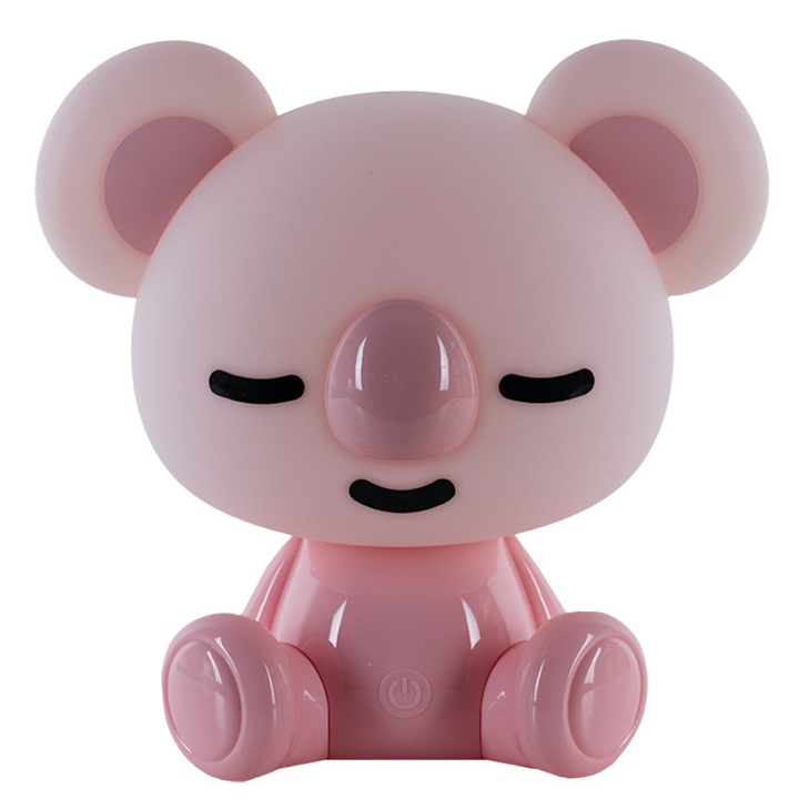 Lampa de veghe copii LED RGB Koala Kite roz, cu atingere, baterie reincarcabila, 8 moduri, silicon moale, 1200 mAh
