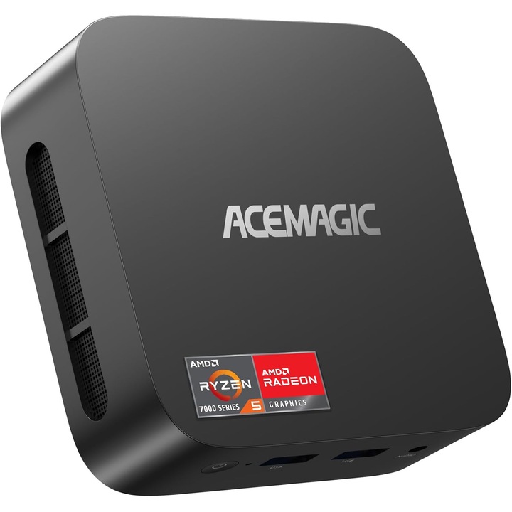 Mini PC ACEMAGIC K1, AMD Ryzen 5 7430U (6 nuclee, 12 fire, pana la 4.3 GHz), 16 GB RAM, 512 GB SSD, 4K UHD, WiFi 6, Bluetooth 5.2, Port Type-C
