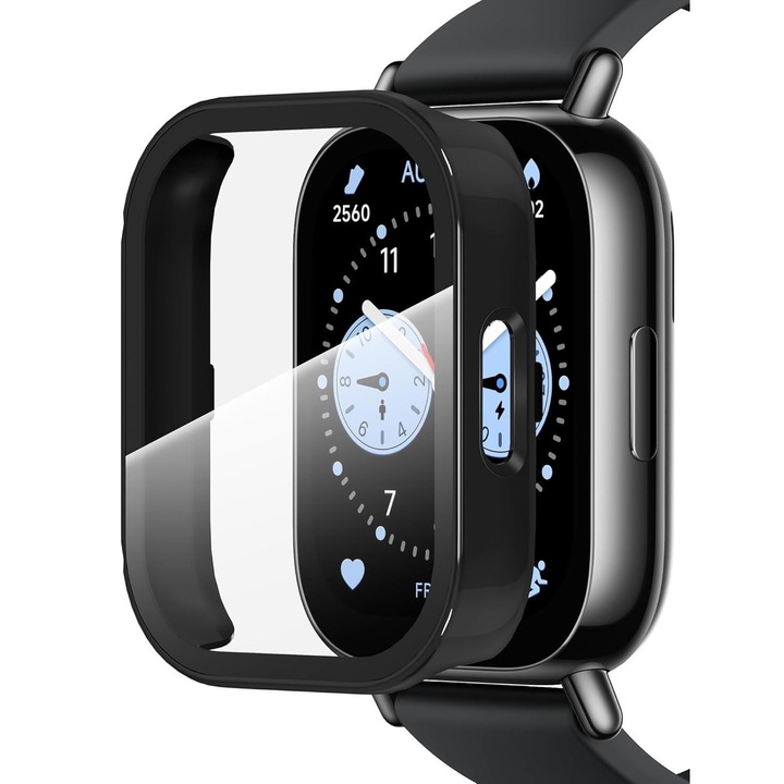 Защитен калъф за Xiaomi Redmi Watch 5 Lite, със закалено стъкло 9H, черен