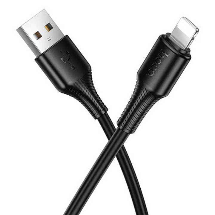 Cablu de date Hoco x120, USB - Lightning, 2.4A, încărcare rapidă, 100cm, negru, compatibil: Apple IPAD 2 / IPAD, a 4-a generație, / iPhone 6 4.7