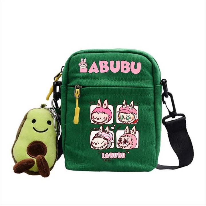 Чанта за през рамо Labubu Crossbody, платнена, зелена, Bag-2