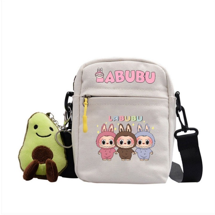 Чанта за през рамо Labubu Crossbody, платнена, бяла, Bag-1