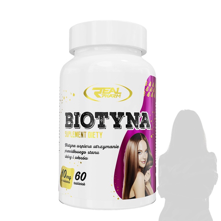 Biotina 10000 mcg Real Pharm, 60 Capsule, Supliment pentru Par, Piele si Unghii Rezistente pentru Frumusete Naturala
