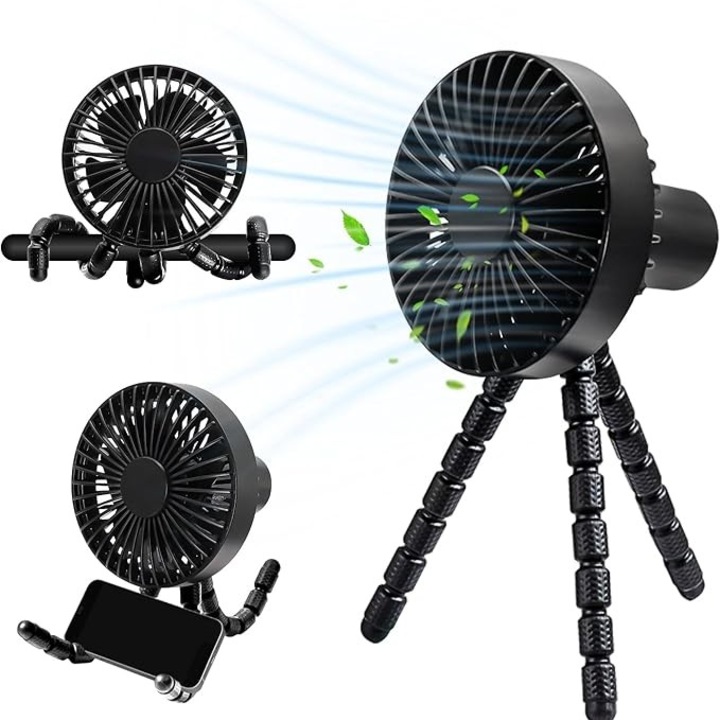 Asztali ventilátor, Zola, 2,5 W, 3 sebességfokozat, rugalmas lábak, állítható magasság, 9,5 cm átmérő, USB kábel, fekete