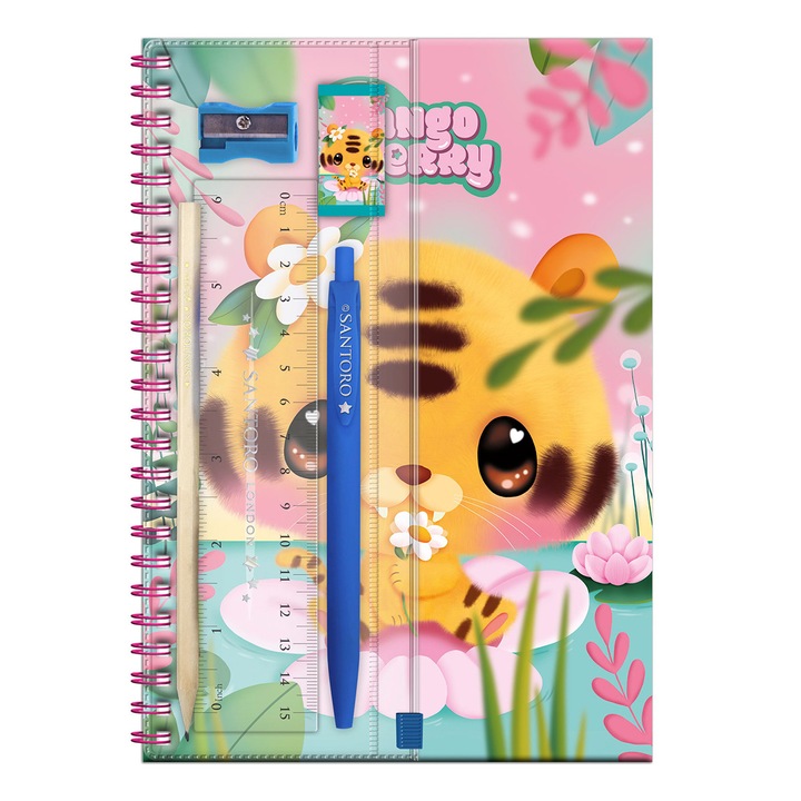 Caiet A5 Bangoberry, Tiggy Trigrisor, rigla, creion, pix, radiera, ascutitoare