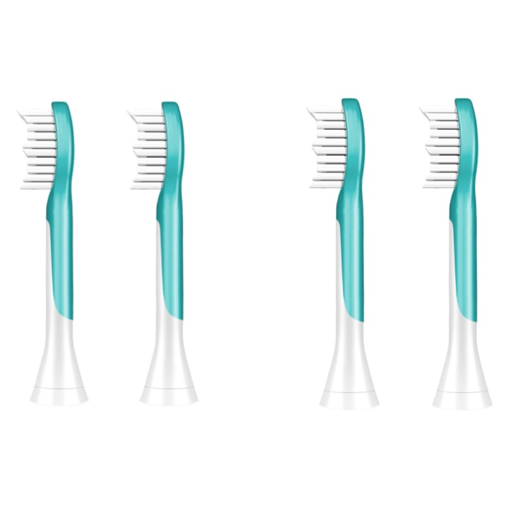 Set 4 rezerve pentru periuta de dinti electrica, pentru Philips Sonicare for Kids HX6044/33, alb/albastru