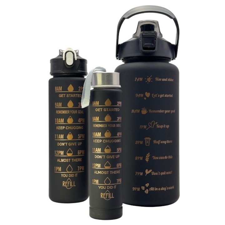 Set Sticle Apa 3in1 – 2000ml, 900ml, 300ml, Black Matte