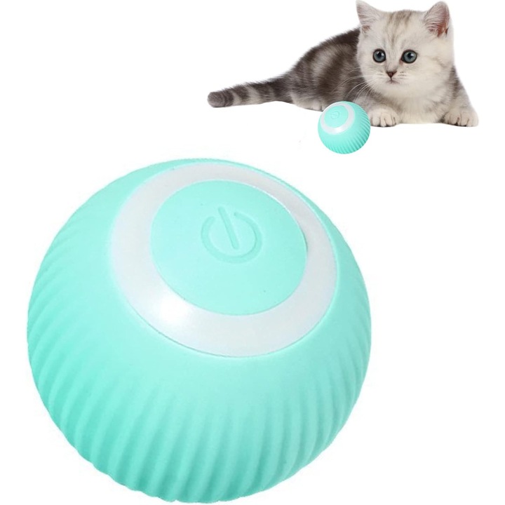 Intelligens Játék Macskáknak és Kutyáknak AYSTOAYS®, Tartós, Interaktív, biztonságos anyag, Autonóm Elektromos Labda Fénnyel, USB-ről tölthető, 360°-ban forgó intelligens gömb, 2 üzemmód, Zöld