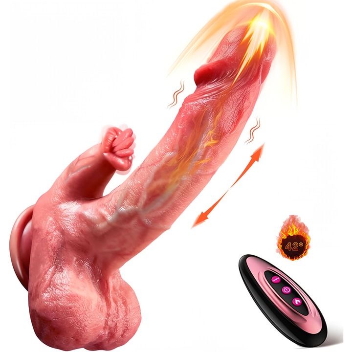Ultrarealisztikus dildó, XUNNING®, 6 az 1-ben stimulátorral, orvosi folyékony szilikon, kiemelkedő erek, finom behatolás, távirányító, fűtés, vízálló, bőrszínű