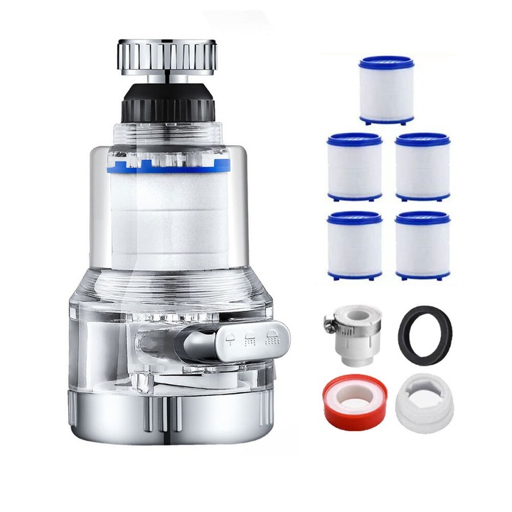 Robinet cu protectie impotriva stropirii, functii ajustabile, rotire 360°, argintiu, 53x83x22mm