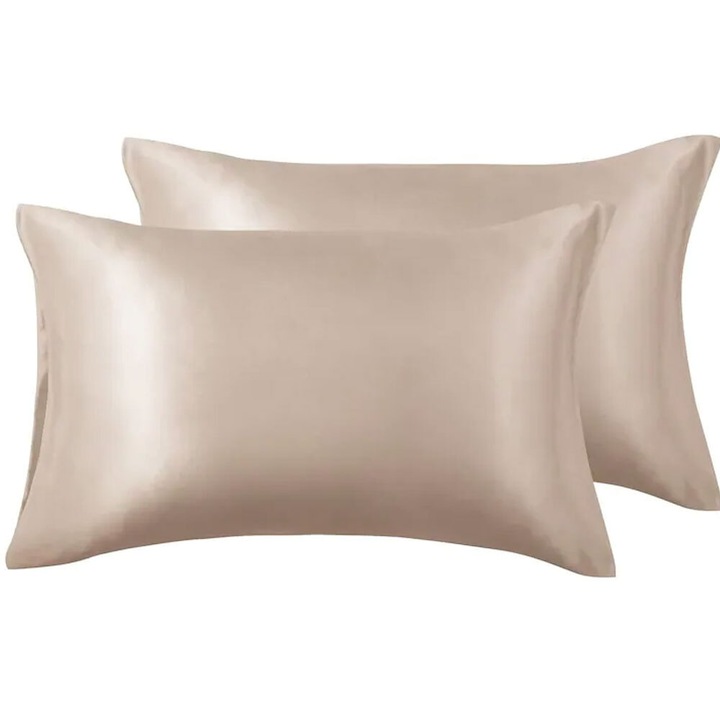 Set 2 fete de perna din satin, 50x75cm, rezistent la sifonare, textura neteda, bej