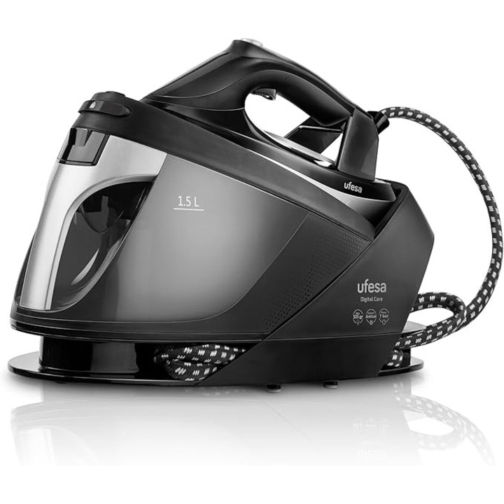 Ufesa Digital Care – Statie de calcat cu abur, 2600 W, 7 bari, calcare cu abur verticala si orizontala, jet de abur 325 g, rezervor de 1, 5 L