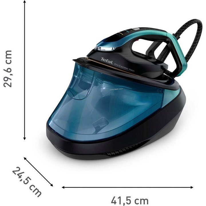 Statie de calcat cu abur Tefal GV9822.DT2024 Pro Express Vision + perie de abur Pure Pop cadou, Vision LED inteligent, Cantitate de abur 0-180 g/min, Putere abur 750 g/min, Colector de calcar detasabil