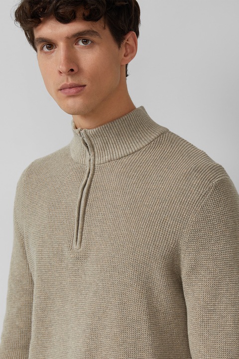 s.Oliver, Pamutpulóver rövid cipzáros hasítékkal, Világosbarna