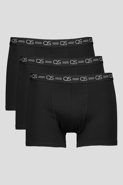 QS, Set de boxeri cu banda logo in talie - 3 perechi, Negru