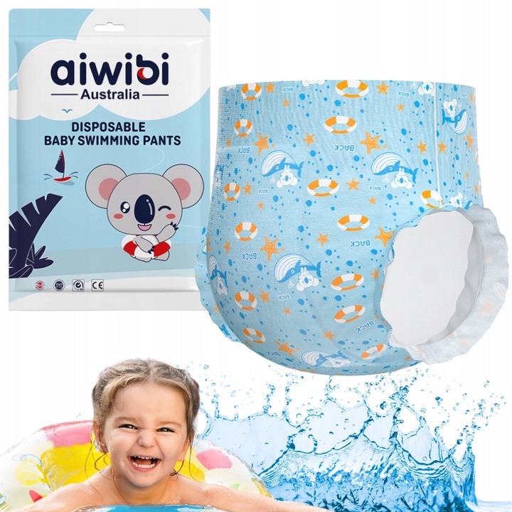 Scutece De Inot Aiwibi Pentru Copii (6-11 Kg), Design Special Care Nu Se Umfla In Apa, Oferind Libertate De Miscare Si Protectie Igienica La Piscina Sau La Mare
