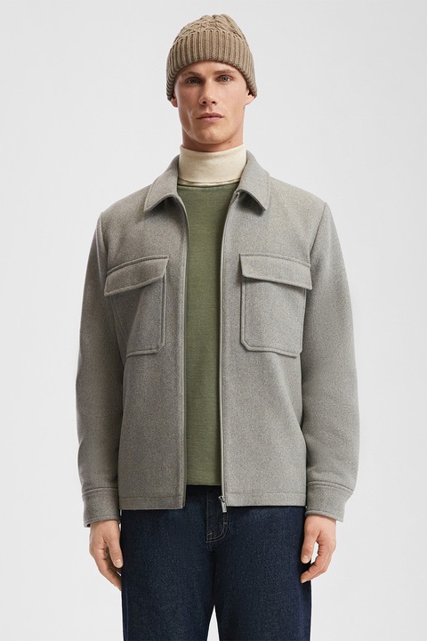 QS, Jacheta din amestec de lana cu fermoar, Gri deschis