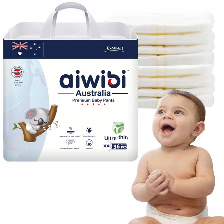 Памперси, Aiwibi, размер 6 XXL (15-21 кг), икономична опаковка, лесни за обличане и събличане, идеални за приучаване към гърне, надеждно абсорбиране