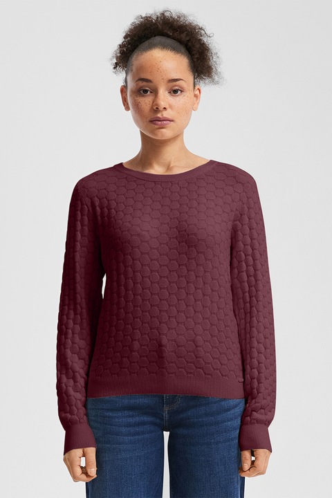 QS, Normál fazonú texturált pulóver, Bordó
