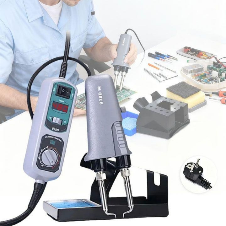 Portabil Penseta tip fier de lipit, MOSMAOO®, Ecran LCD, Conversia °C/°F la apasarea unui buton, 1 suport pentru fier de lipit, Temepratura ajustabila, Ergonomica, Sleep inteligent, Economisire de energie, Gri