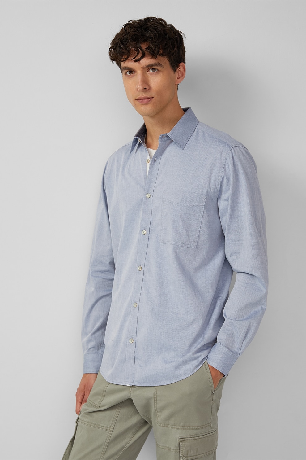 s.Oliver, Camasa uni cu buzunar pe piept, Albastru pastel, M