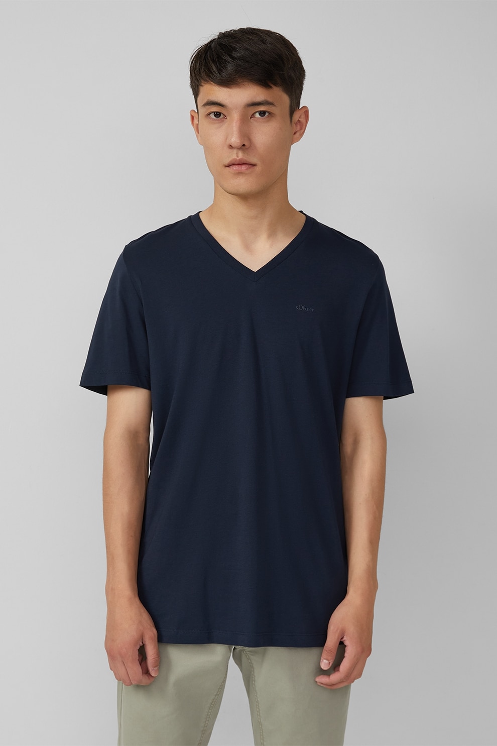 s.Oliver, Tricou din bumbac cu decolteu in V, Albastru ultramarin, L