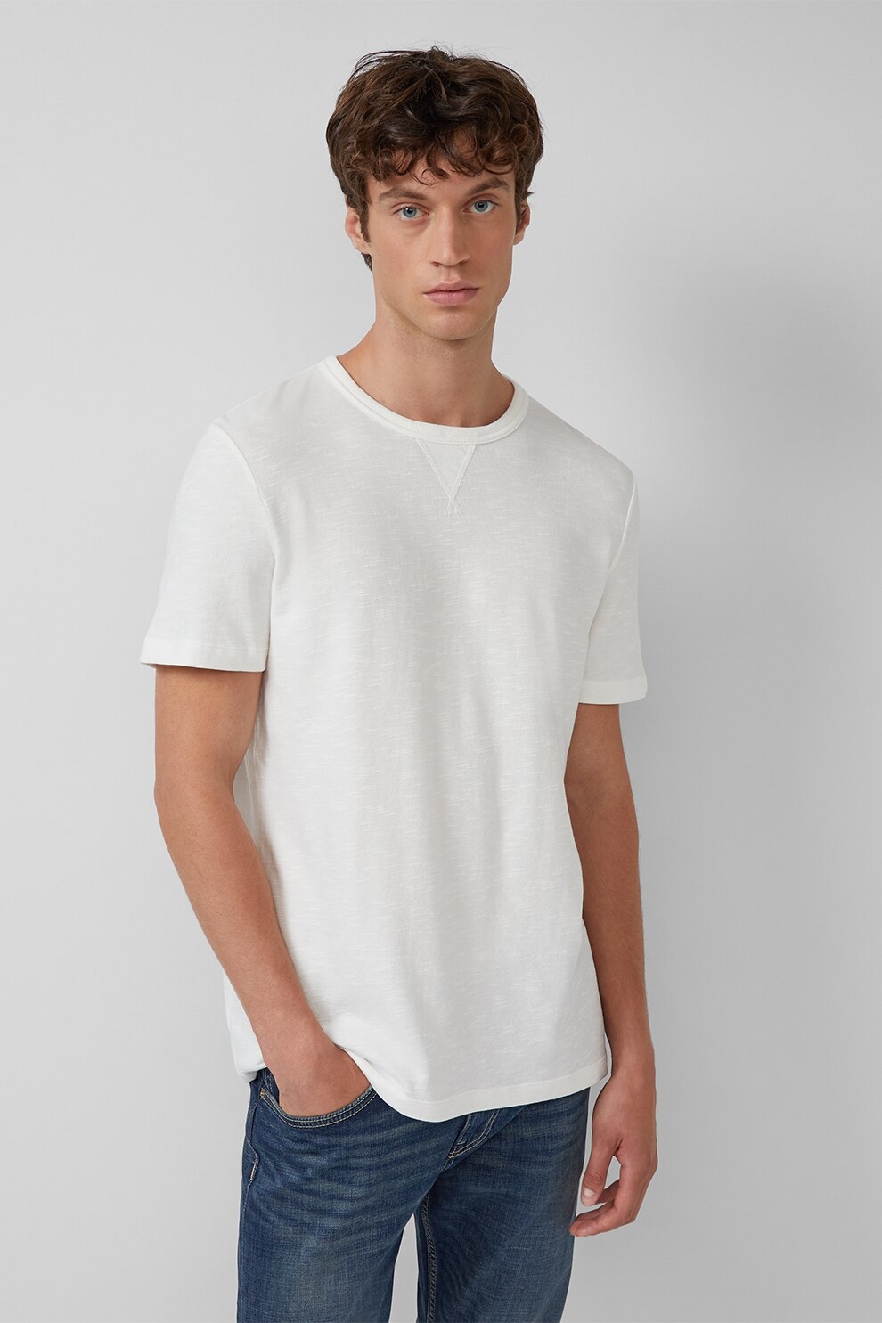 s.Oliver, Tricou din bumbac cu decolteu la baza gatului, Alb, M