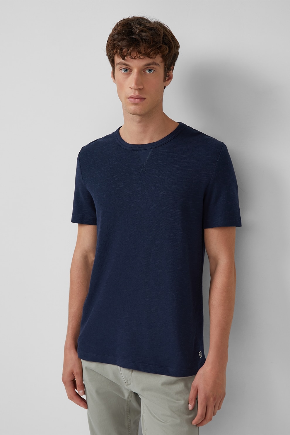 s.Oliver, Tricou din bumbac cu decolteu la baza gatului, Bleumarin, L