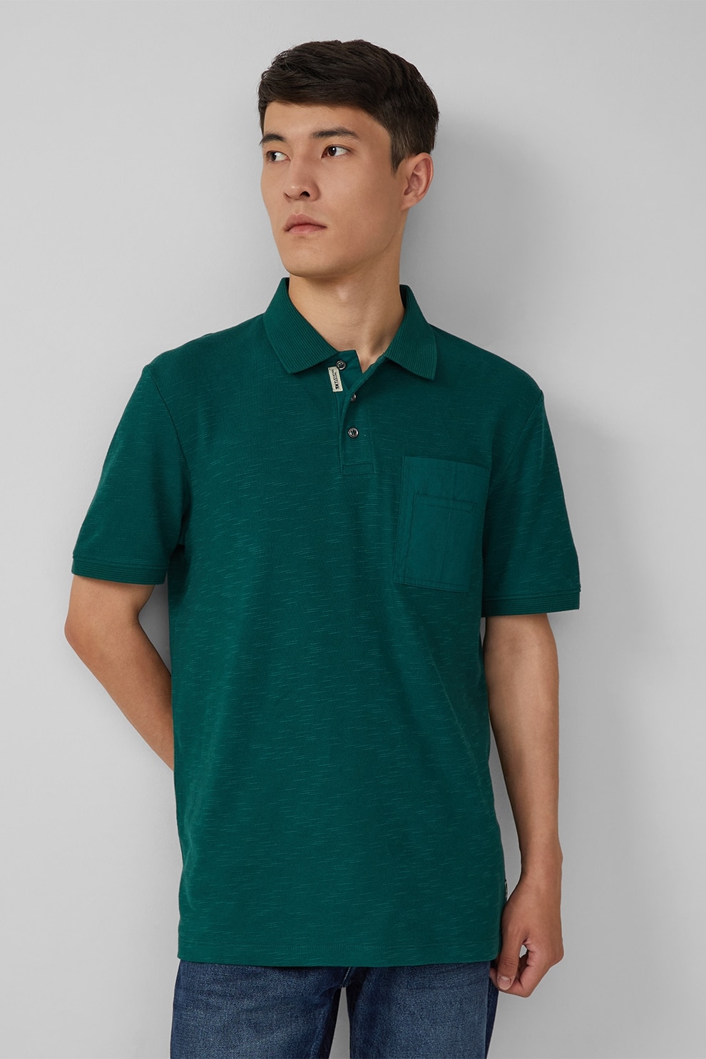 s.Oliver, Tricou polo cu buzunar pe piept, Verde englez, L