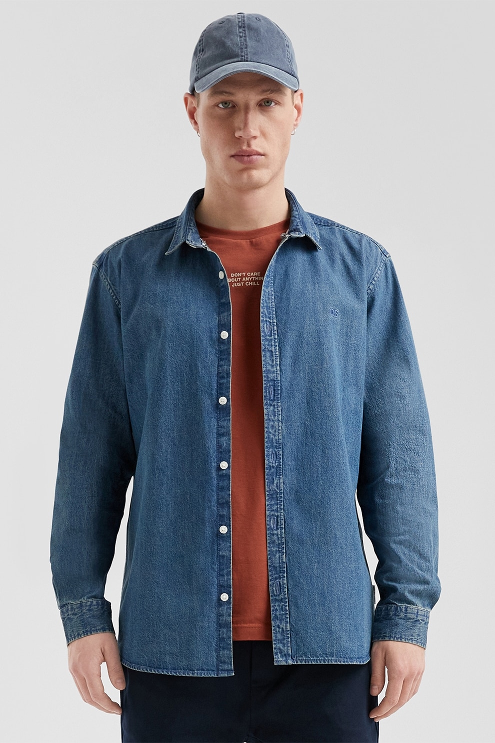 QS, Camasa de denim cu maneci lungi, Albastru inchis, L