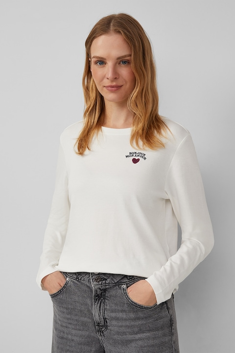 s.Oliver, Bluza regular fit cu detaliu brodat, Alb murdar