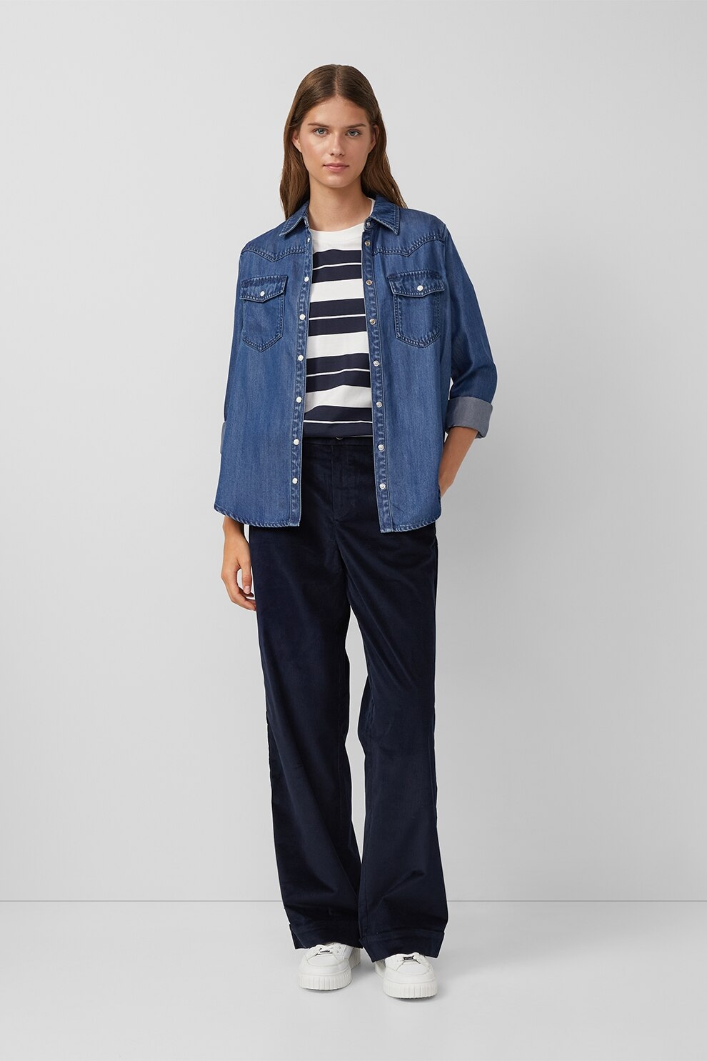 s.Oliver, Pantaloni uni cu talie inalta, Bleumarin, 38