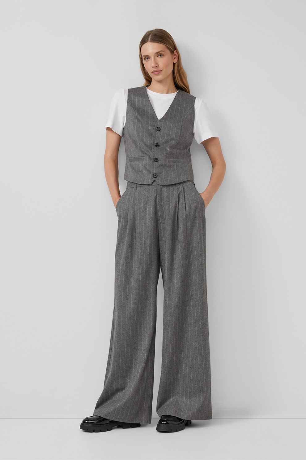 s.Oliver, Pantaloni ampli in dungi, Gri inchis, 40