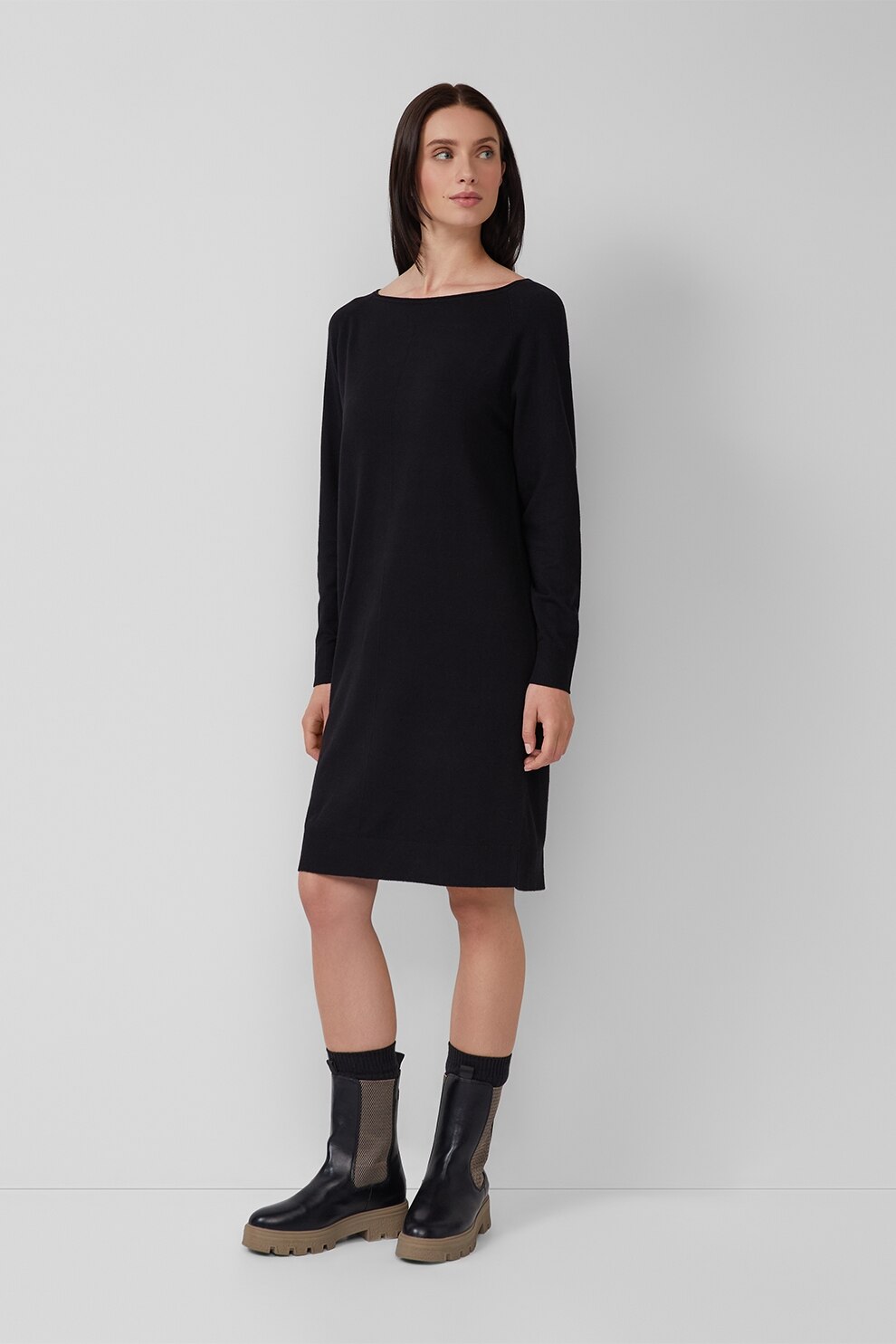 s.Oliver, Rochie dreapta tricotata fin cu decolteu barcuta, Negru, 36
