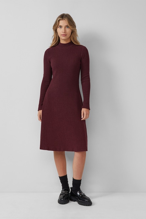 s.Oliver, Rochie texturata cu maneci lungi, Rosu inchis