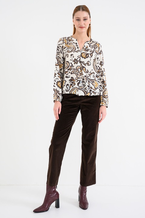 s.Oliver, Bluza lejera cu decolteu in V, Maro inchis/Alb fildes/Maro camel