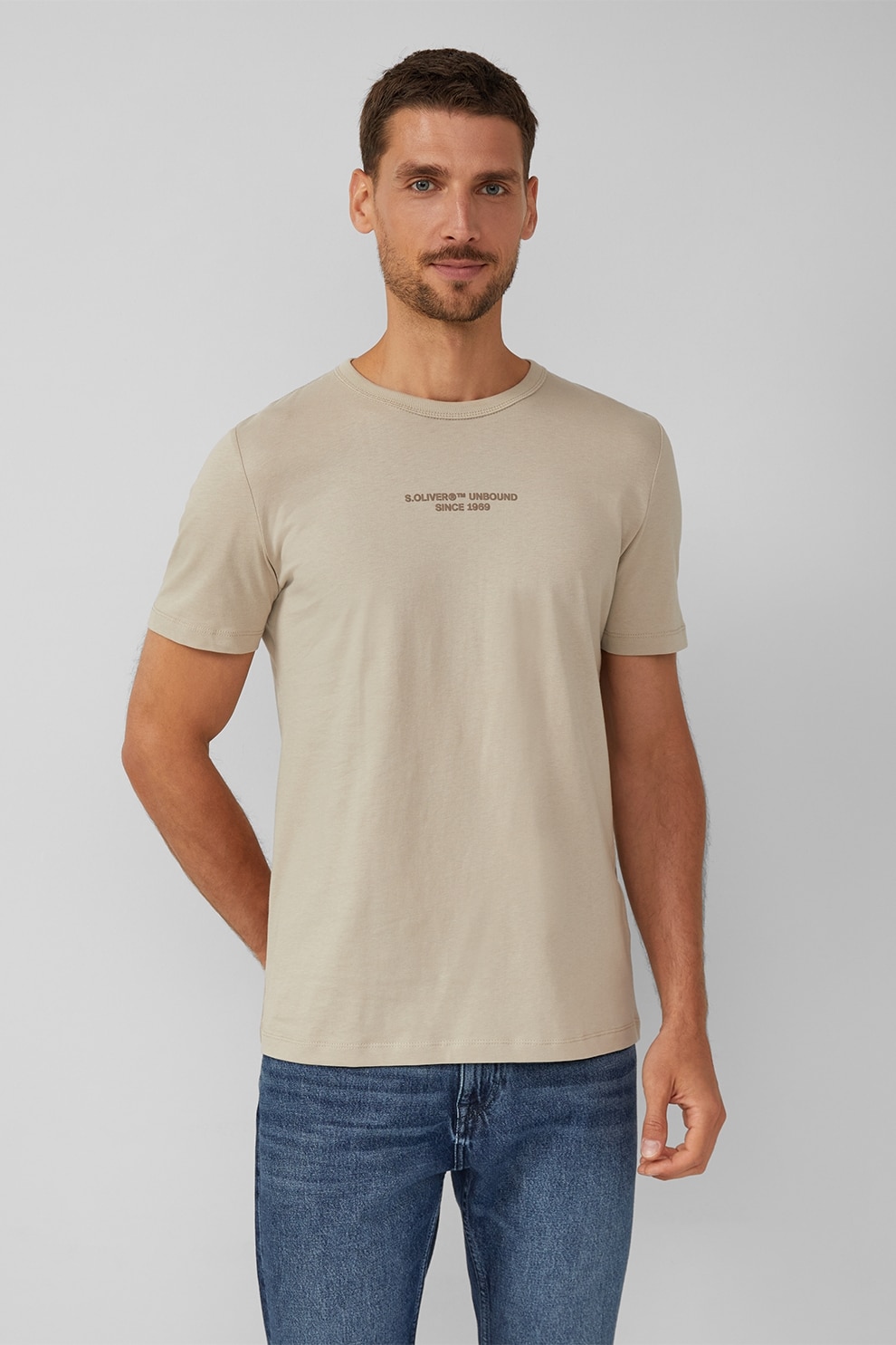 s.Oliver, Tricou cu logo si decolteu la baza gatului, Bej, XL