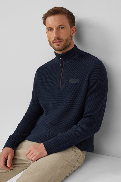 s.Oliver, Пуловер с контрастен цип, Тъмносин