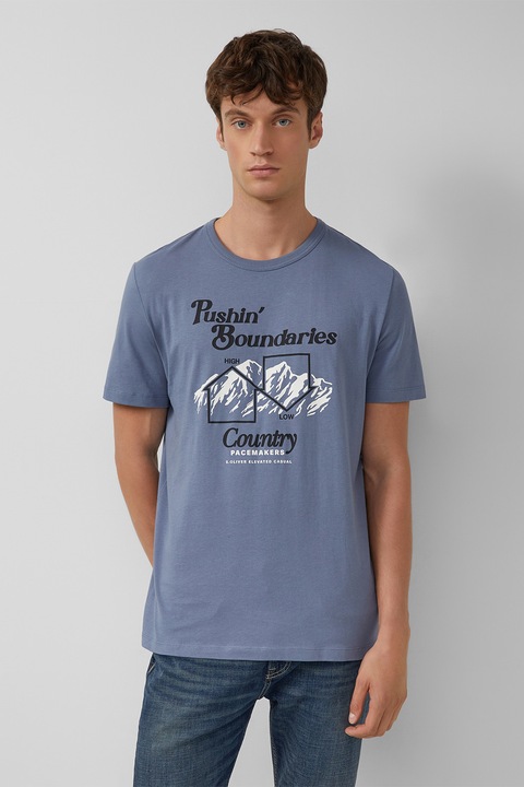 s.Oliver, Tricou de bumbac cu imprimeu grafic, Albastru prafuit