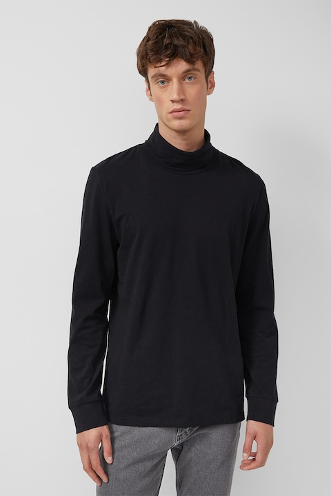 s.Oliver, Bluza uni de bumbac cu guler inalt, Negru, 2XL