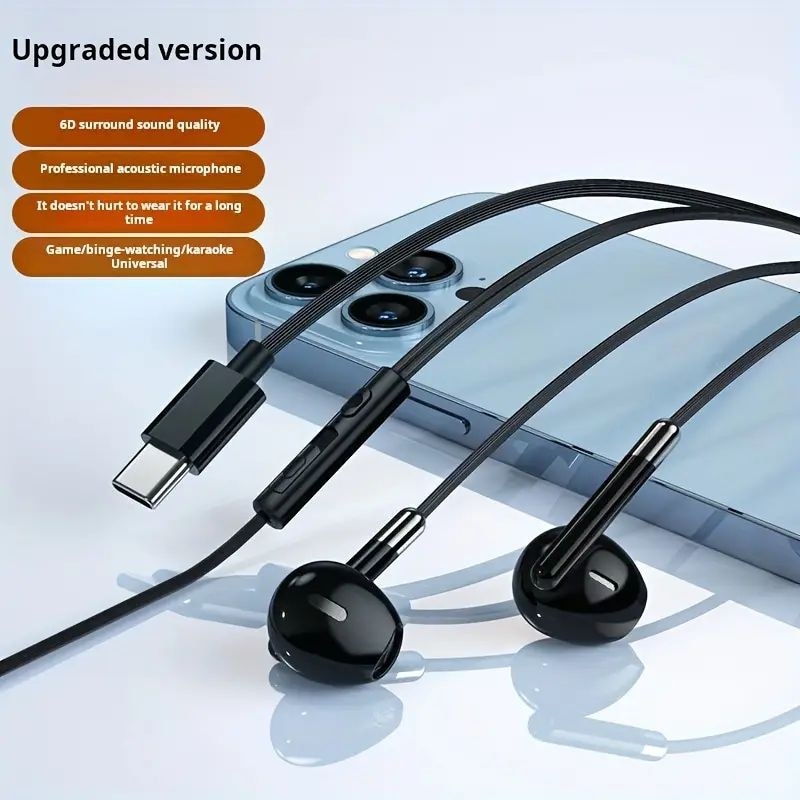 Casti cu fir cu microfon Casti audio pentru toate castile, usb-c, Negru