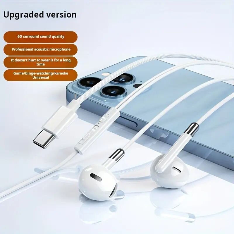 Casti cu fir cu microfon Casti audio pentru toate castile, USB-C, alb