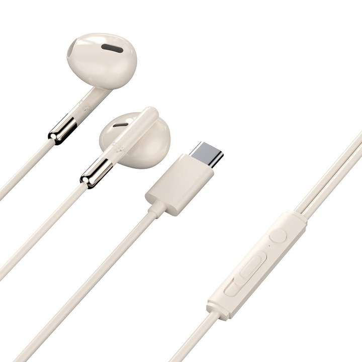 Vezetékes fejhallgató mikrofonnal, univerzális audio fejhallgató, USB-C, fehér