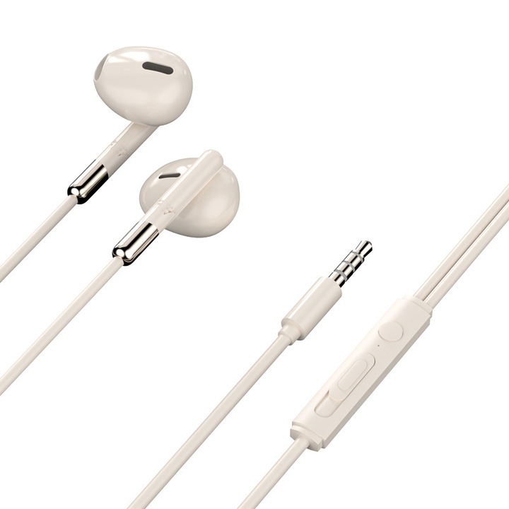 Vezetékes fejhallgató mikrofonnal, audió aljzat, fejhallgató minden eszközhöz, kerek csatlakozó, fehér