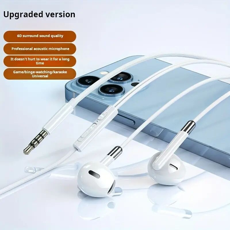 Casti cu fir cu microfon Mufa audio Casti pentru toate castile, conector rotund, alb