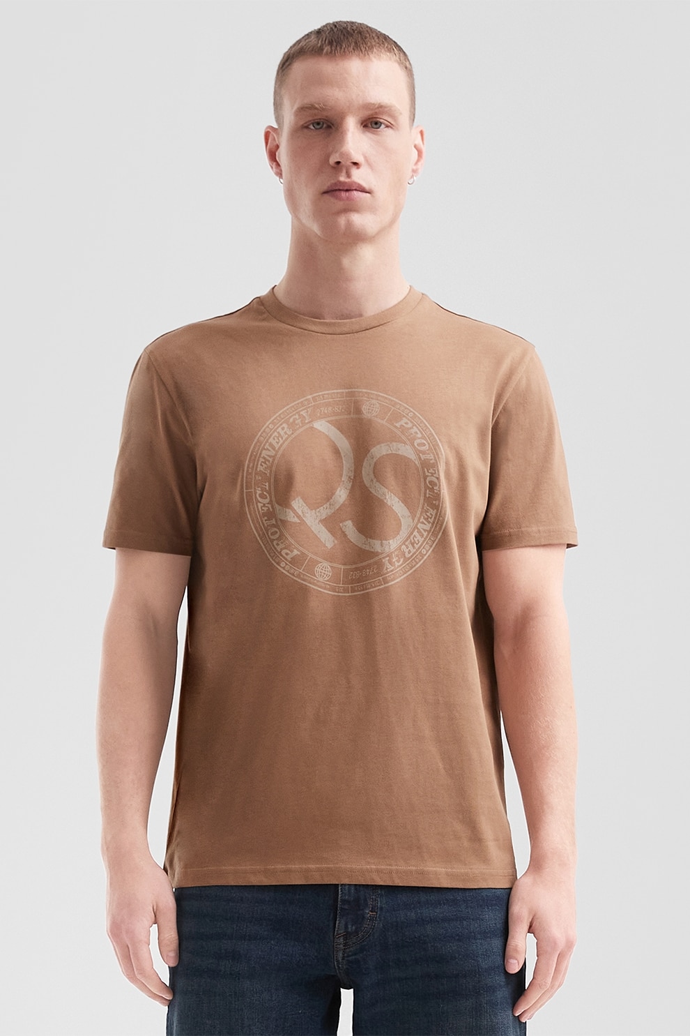 QS, Tricou de bumbac cu logo, Maro fango, XL