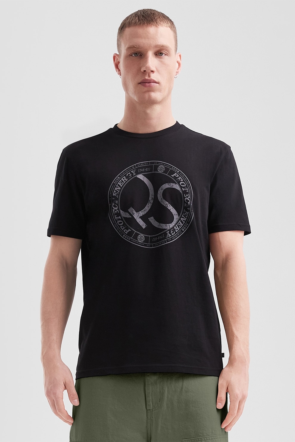 QS, Tricou de bumbac cu logo, Negru, L