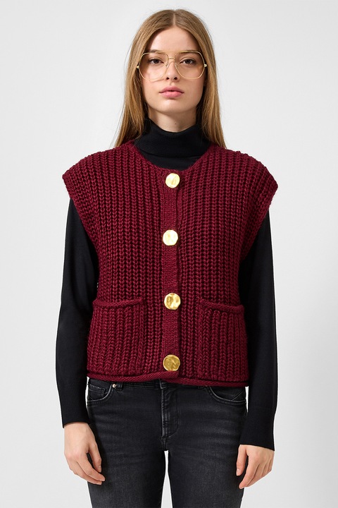 QS, Vesta tricotata cu nasturi contrastanti, Visiniu, M