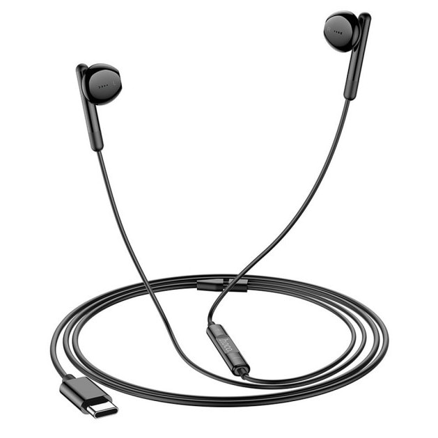 Casti Stereo Hoco In Ear, Mufa Usb-C, Compatibile cu iPhone 15/16, Samsung, Oppo, Xiaomi, Cu Microfon Pe fir, Negru